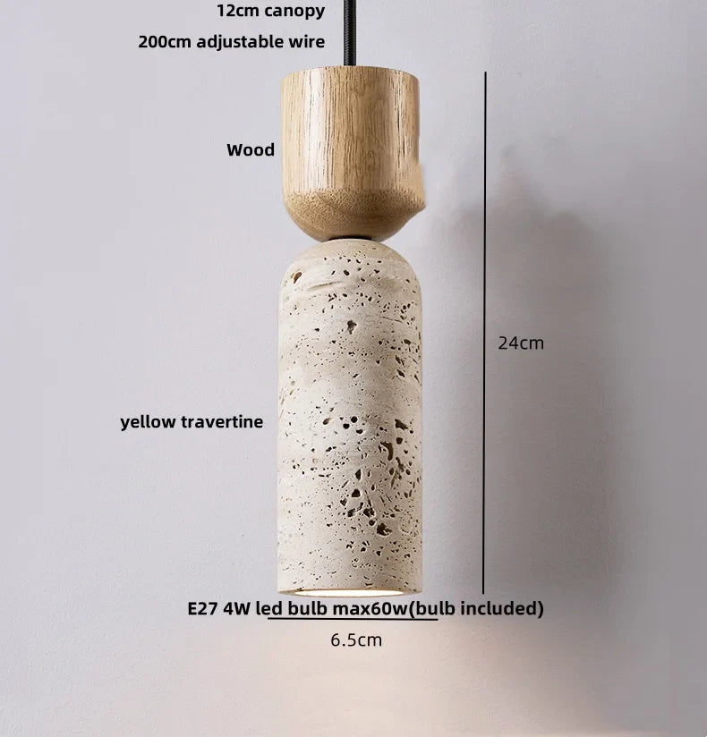 Wabi - Sabi Pendelleuchte aus Travertin und Holz