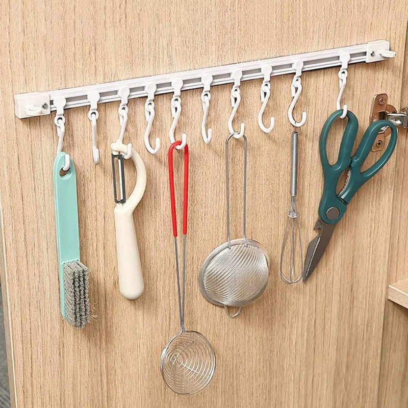 HookFlex - Selbstklebender Schienenhaken-Organizer mit abnehmbaren S-förmigen Haken