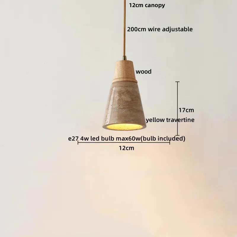 Wabi - Sabi Pendelleuchte aus Travertin und Holz