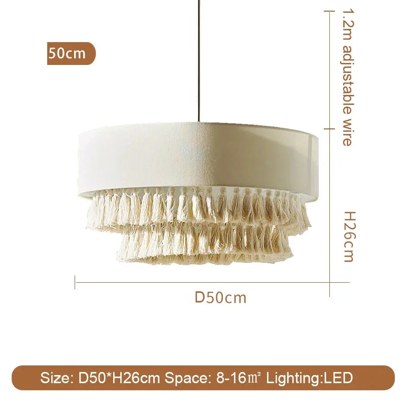 Boho - Wabi Sabi Stoff-Pendelleuchte mit Fransen