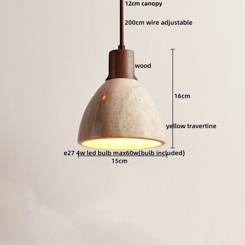 Wabi - Sabi Pendelleuchte aus Travertin und Holz