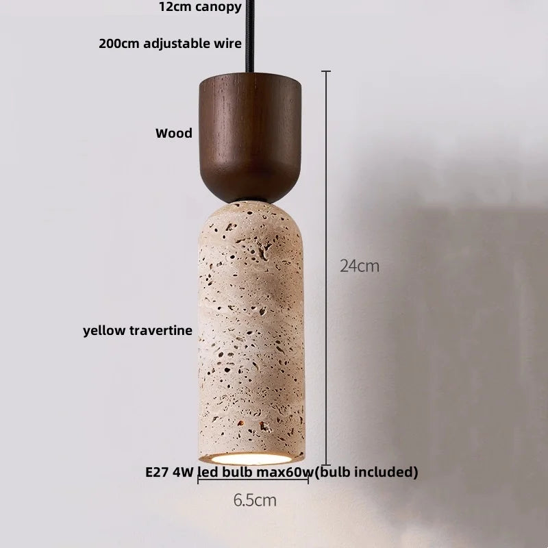 Wabi - Sabi Pendelleuchte aus Travertin und Holz
