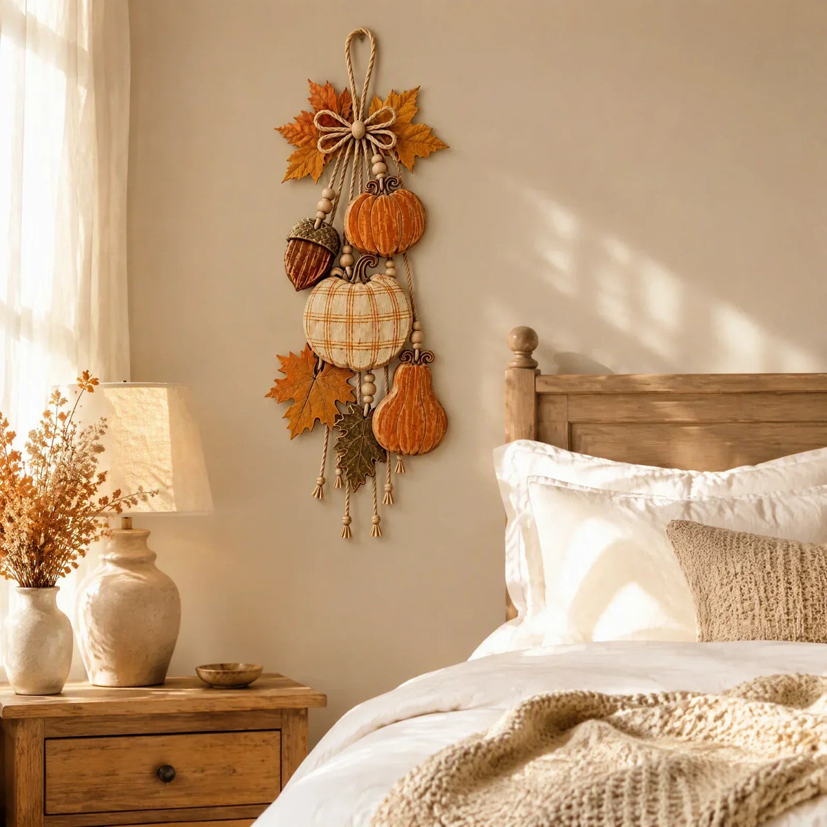 Pumpkinra - Kürbis-Wanddekoration mit Stoff- und Holzelementen