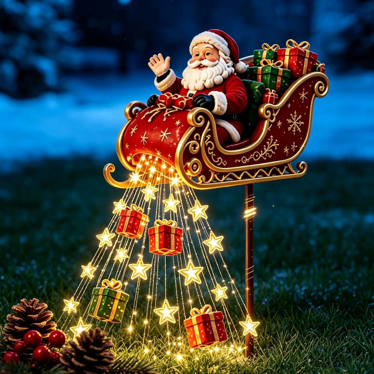 SolarSleigh - Solar-Weihnachtsdekoration mit fliegendem Weihnachtsmann-Schlitten