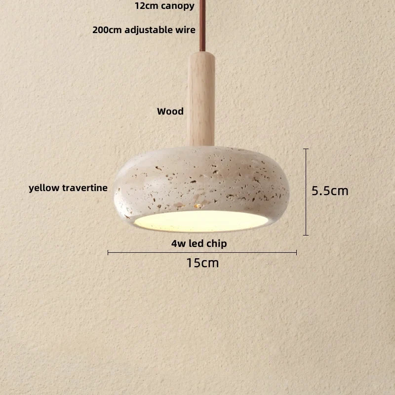 Wabi - Sabi Pendelleuchte aus Travertin und Holz
