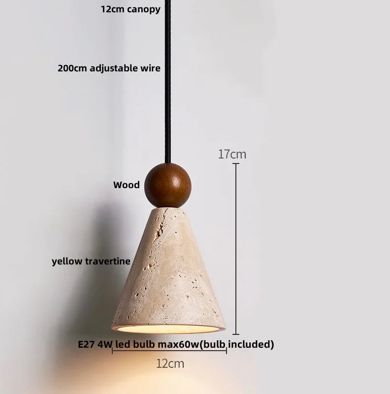 Wabi - Sabi Pendelleuchte aus Travertin und Holz