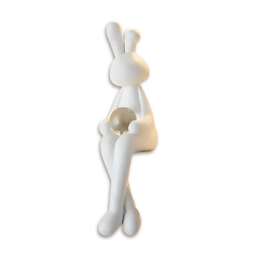 Glänzend - weißer Osterhase aus Harz mit Kristallkugel 3 cm