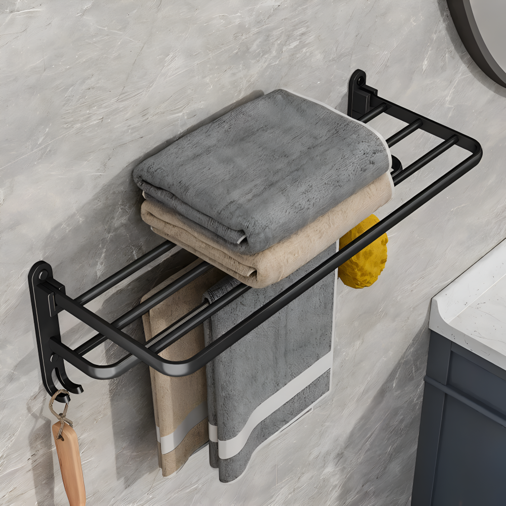 SleekBlack Handtuchhalter - Premium Aluminium Handtuchständer mit Haken