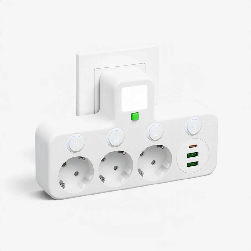 SocketFlow - Steckdosenleiste mit 3 Steckplätzen und USB- sowie Typ-C-Ladeanschlüssen