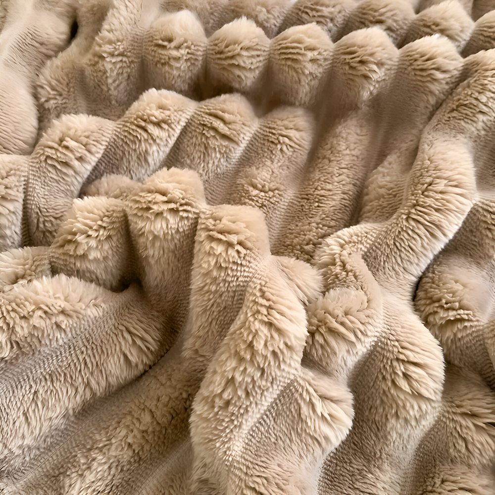 StripyFaux Plaid - Dicke Gerippte Plüschdecke Grau Camel Fleece Decke - Weiche Kuscheldecke