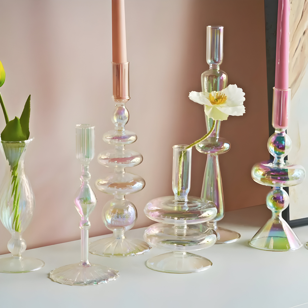 Kunstglas - Kerzenhalter regenbogenfarben