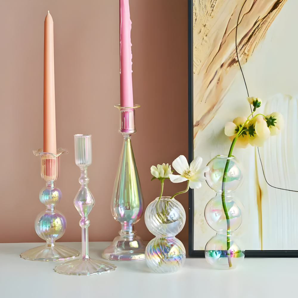 Kunstglas - Kerzenhalter regenbogenfarben