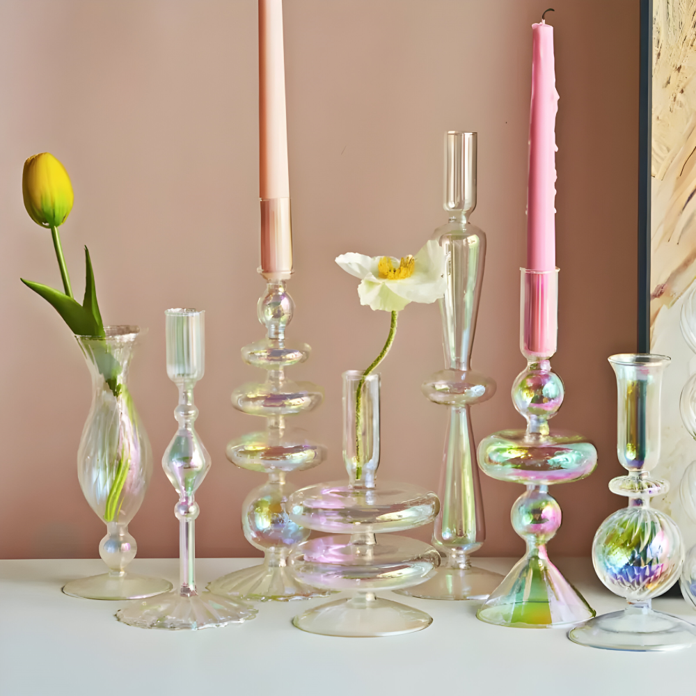 Kunstglas - Kerzenhalter regenbogenfarben
