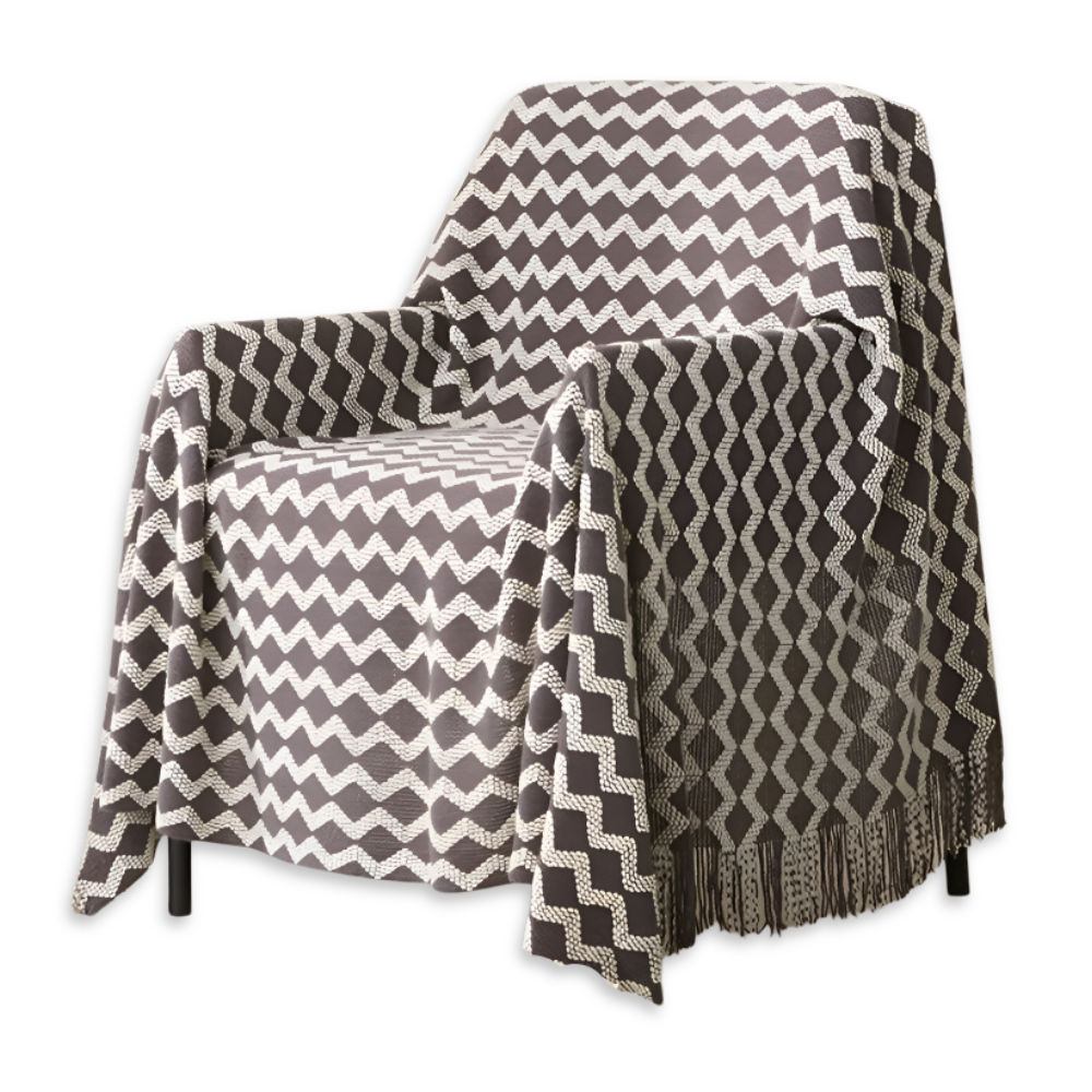 Wavi - Plaid - Kuscheldecke Boho Wellenmuster mit Quasten