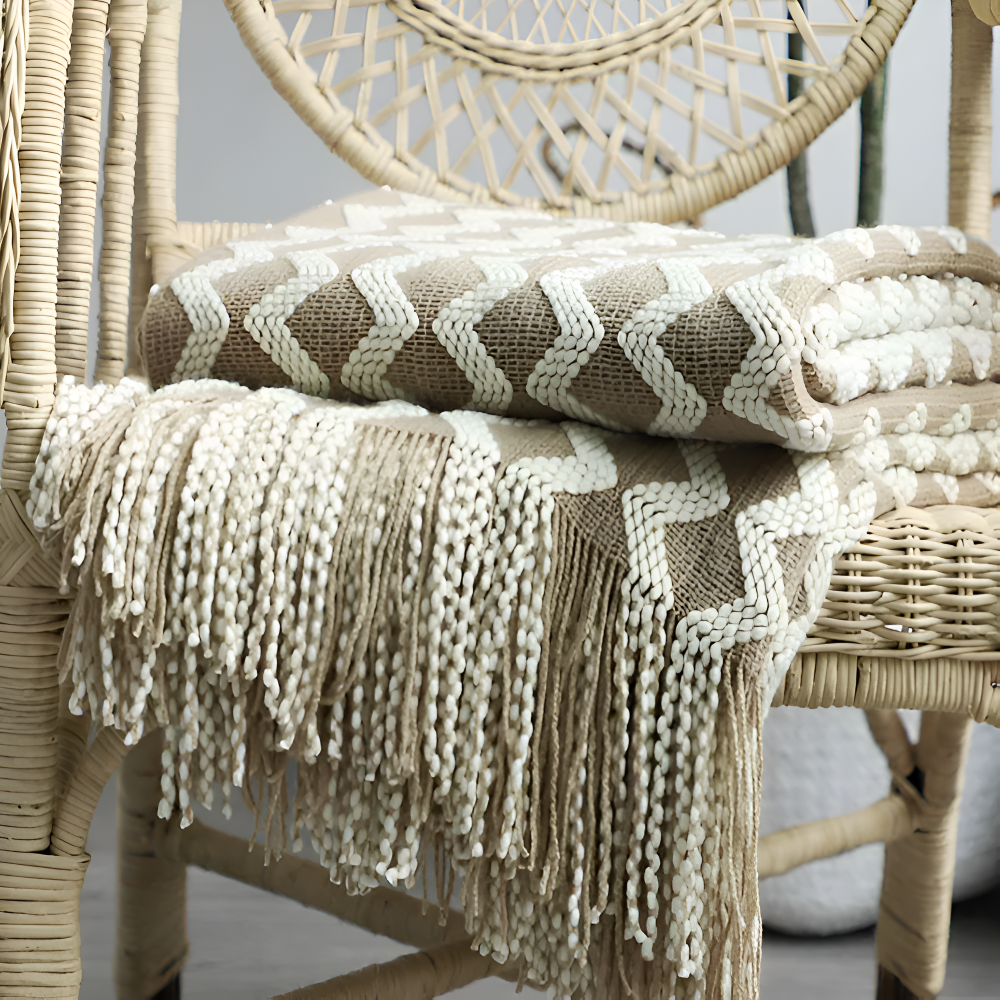 Wavi - Plaid - Kuscheldecke Boho Wellenmuster mit Quasten