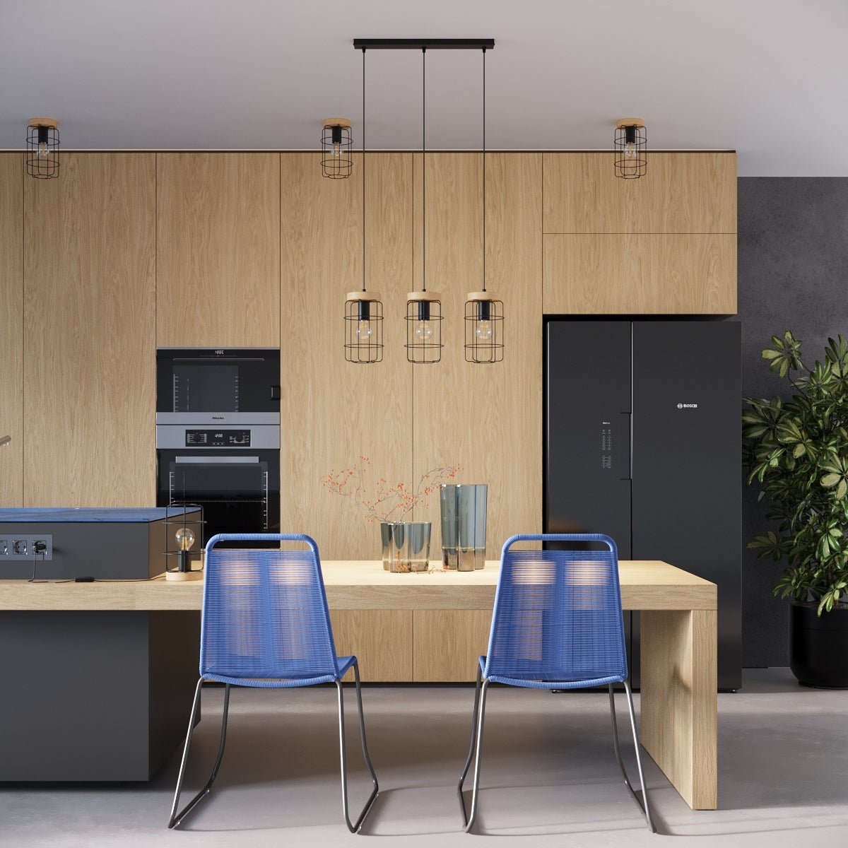 Nuova - Tischleuchte im Loft-Stil, schwarz/Holz mit
