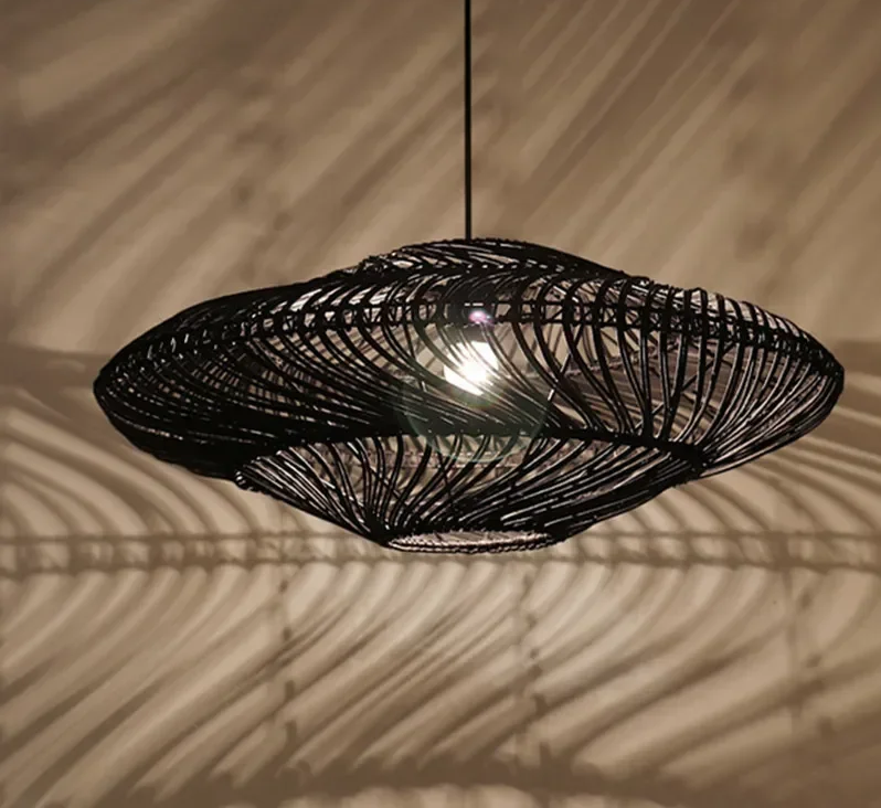 Japanische - Wabi-Sabi-Rattan-UFO-Pendelleuchte E27
