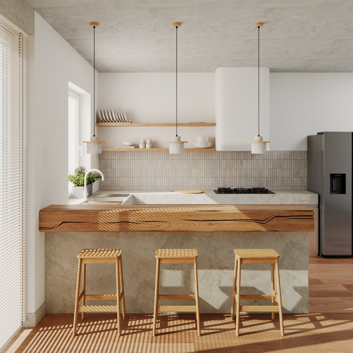 Plafona - Pendelleuchte aus Beton und Holz, Fassung E27