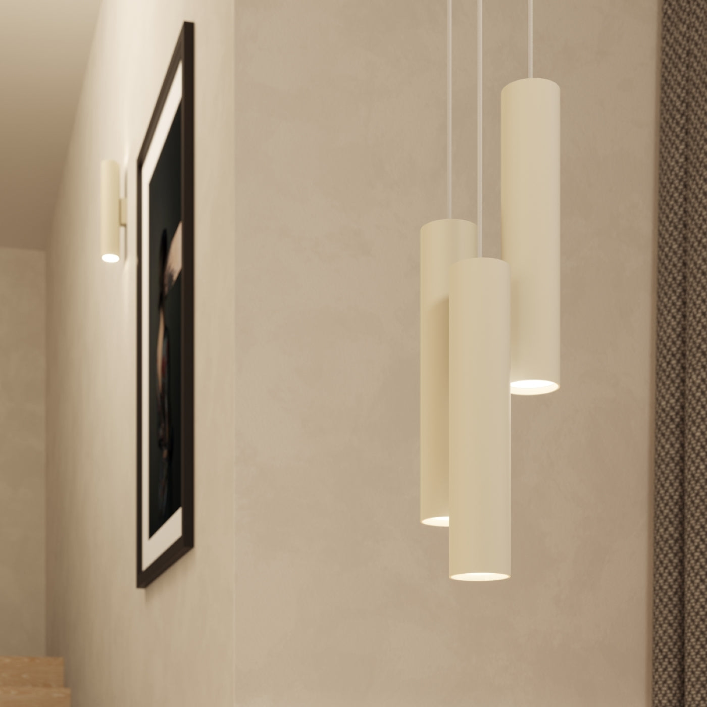 Vortex - Pendelleuchte, 3-flammig, beige mit zylindrischen