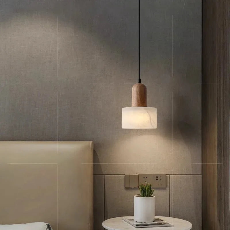 Marmor - Pendelleuchte E27 aus weißem Jade-Stein mit LED
