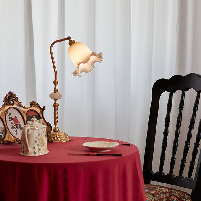 Quelix - Blumen Tischlampe Messing & Glas