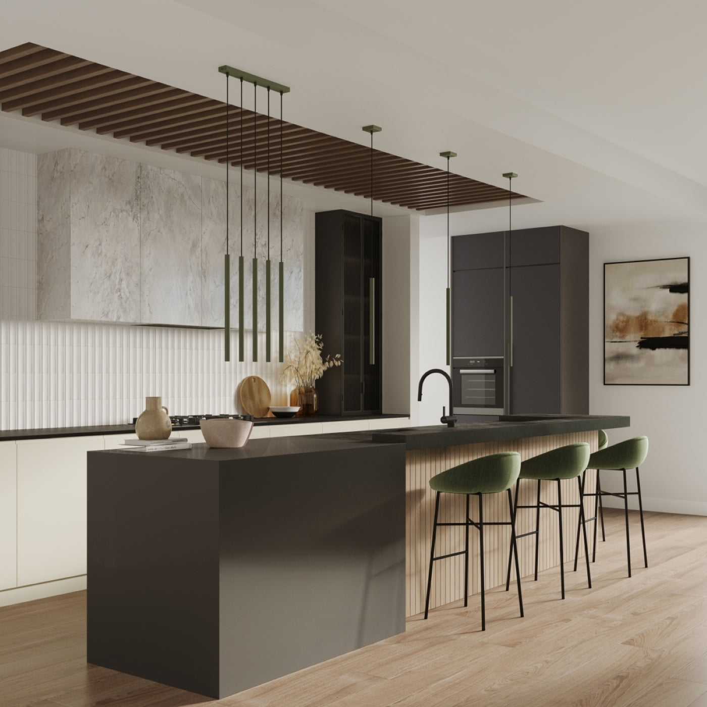 Rondea - Pendelleuchte olivgrün im schlanken Röhrendesign