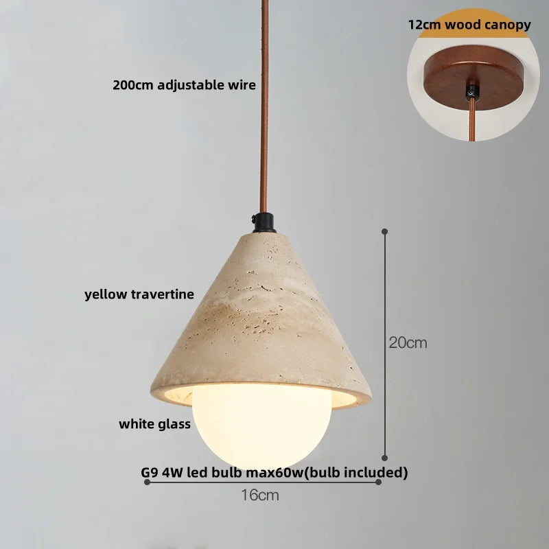 Wabi - Sabi Pendelleuchte aus Travertin und Holz