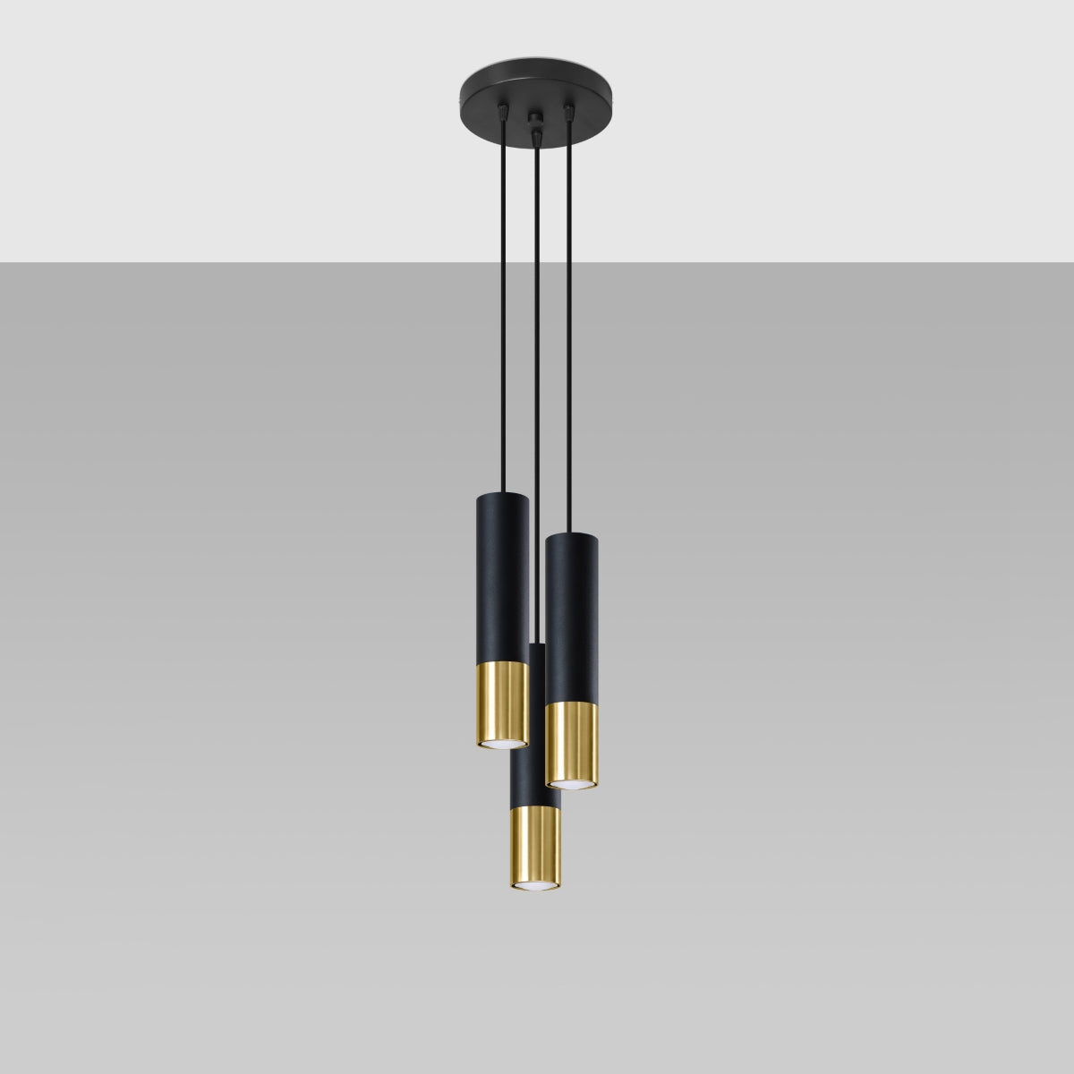 Zenita - Dreiflammige Pendelleuchte, schwarz/gold, aus Stahl