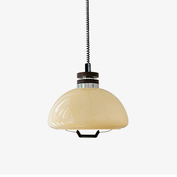 Halona - Pudding-Pendelleuchte aus Glas, Metall und Holz