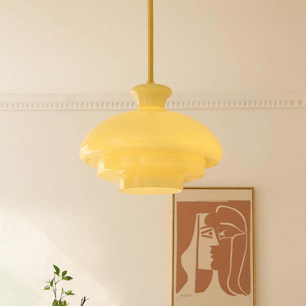 Celira - Bauhaus Pendelleuchte Glas Cremegelb