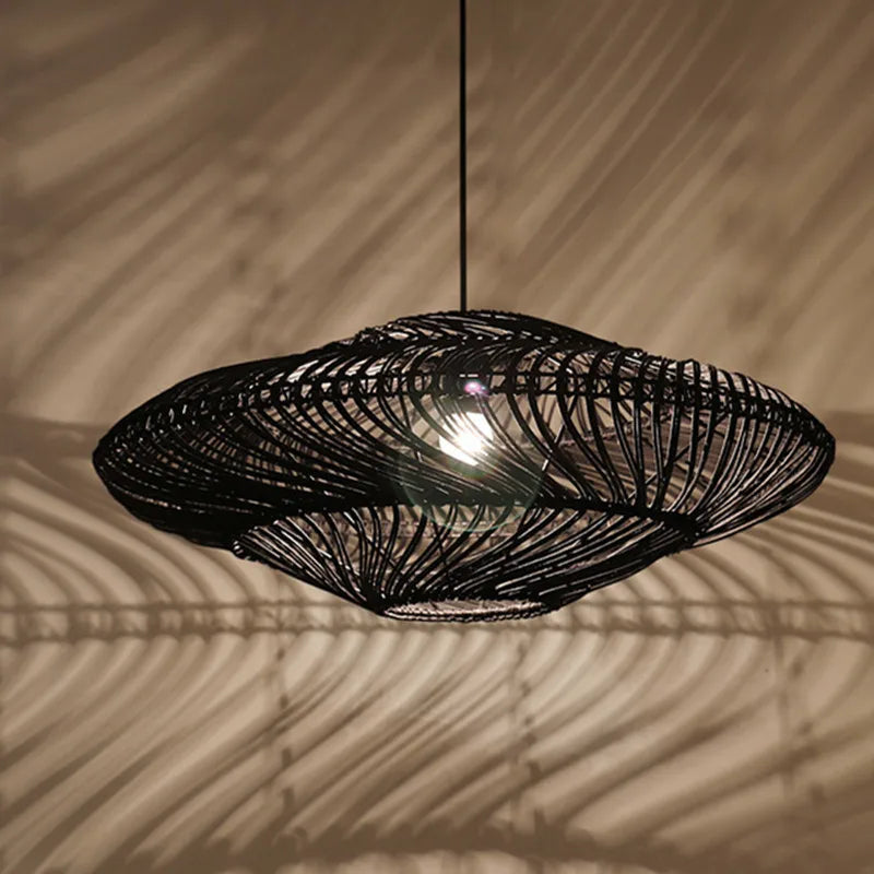 Japanische - Wabi-Sabi-Rattan-UFO-Pendelleuchte E27