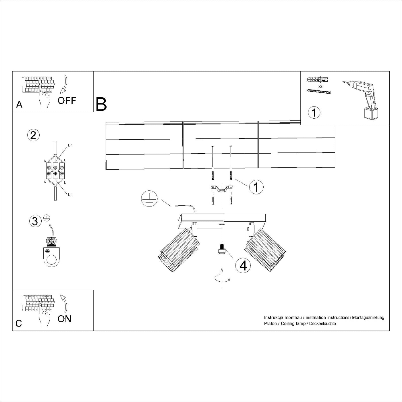 Olivgrüne - 4-flammige Deckenleuchte (GU10) aus Aluminium