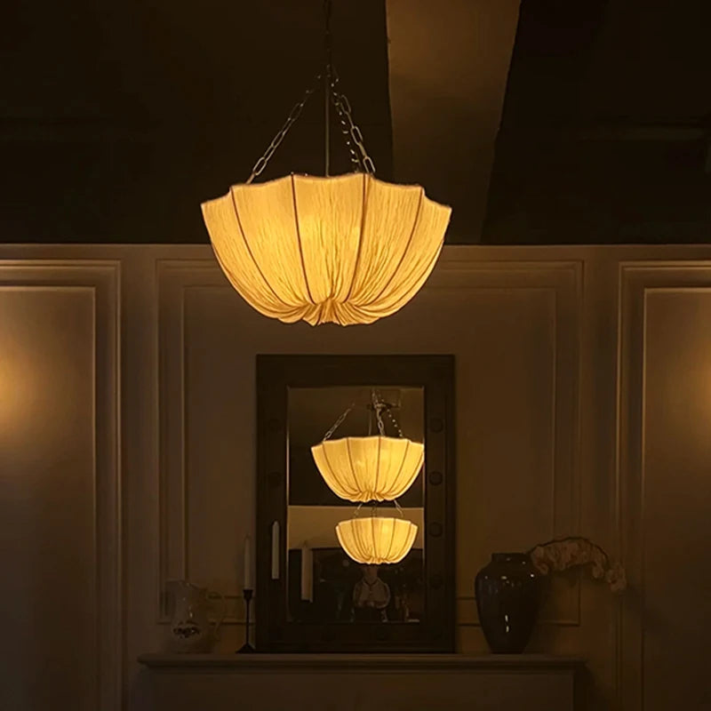 Lucero - Wabi-Sabi Stoff-Pendelleuchte in Beige mit 3 LEDs