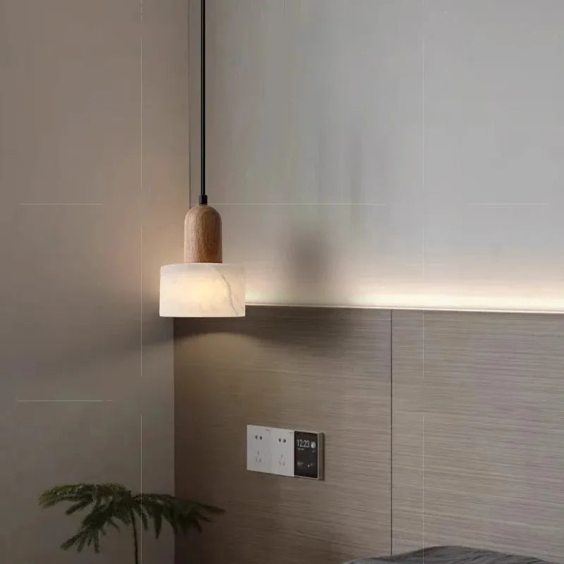 Marmor - Pendelleuchte E27 aus weißem Jade-Stein mit LED