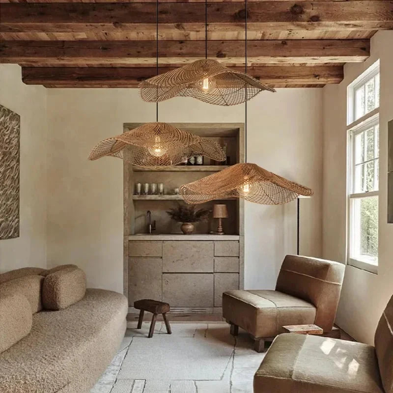 Handgewebte - Rotan-Pendelleuchte, beige