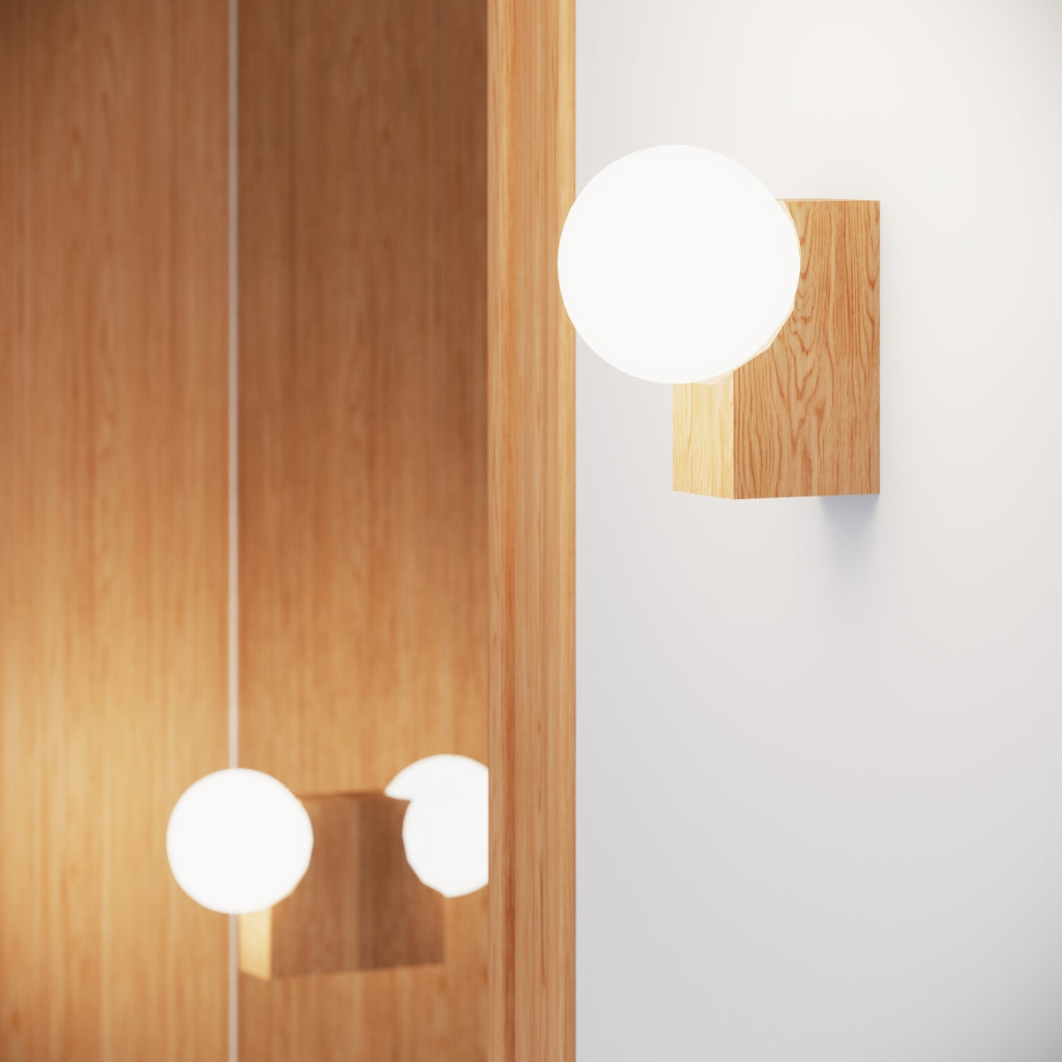 Bulbo - Wandleuchte, Naturholz/Weiß