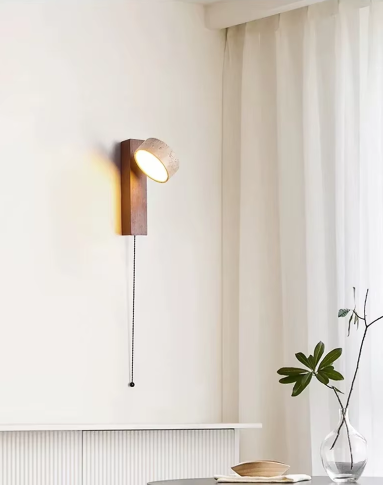 Wallix - Cremefarbene LED-Wandleuchte mit Zugschalter