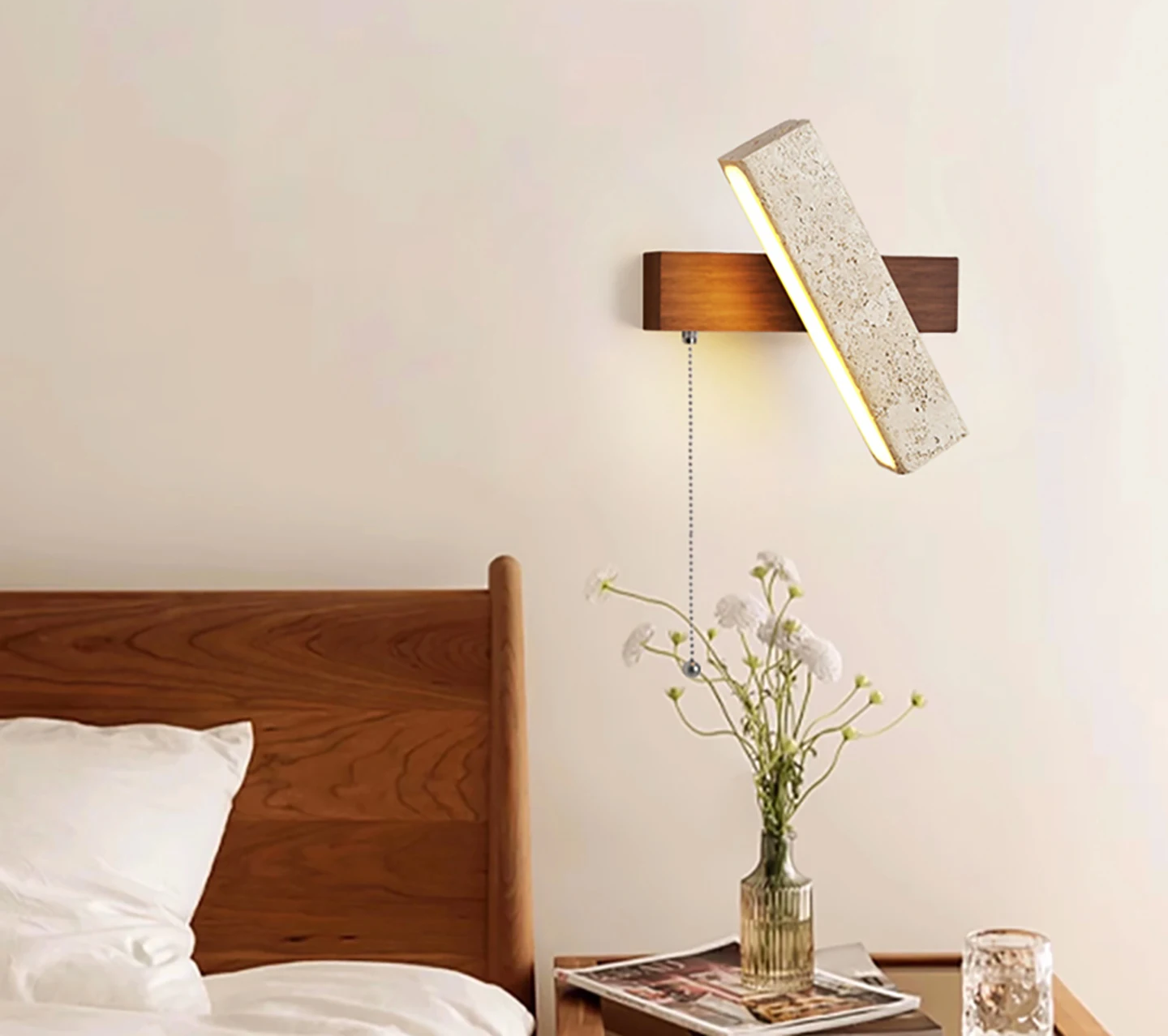 Travertin - Wandlampe dimmbar LED mit Zugschalter