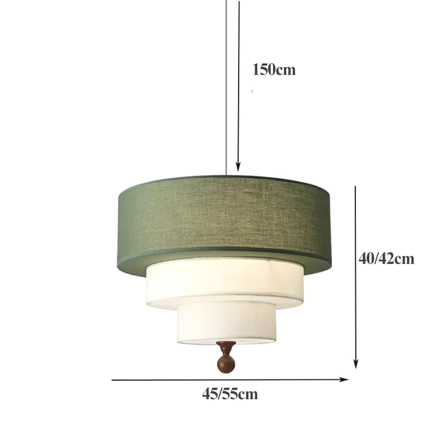 Polara - Boho-Hängeleuchte aus Stoff in Grün/Beige mit Holz-