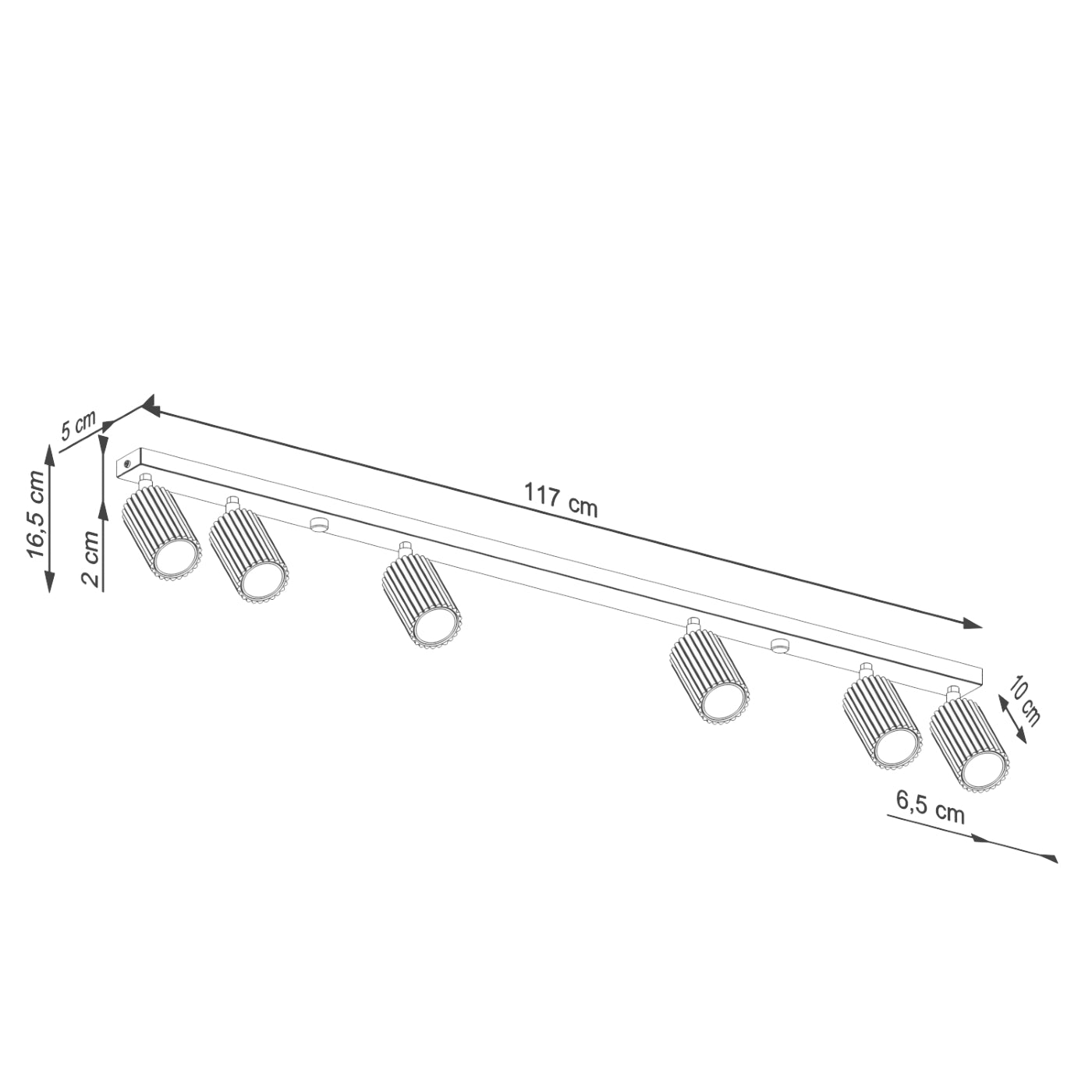 Nimbus - Schwarze 6-flammige Deckenleuchte im gerippten
