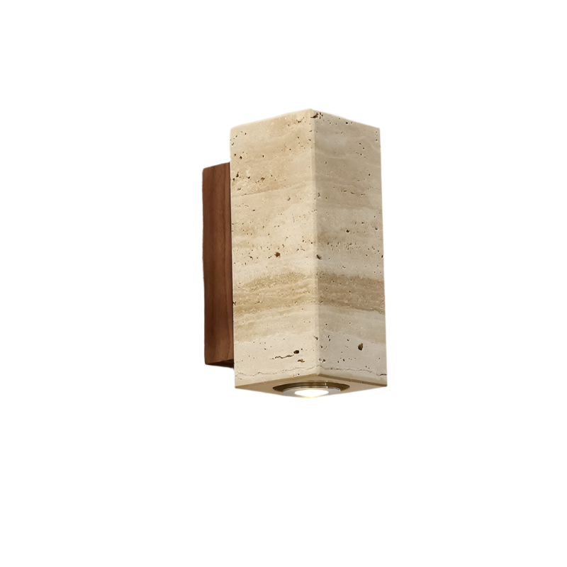 Murano - Wandleuchte aus Naturstein mit Holzrückwand