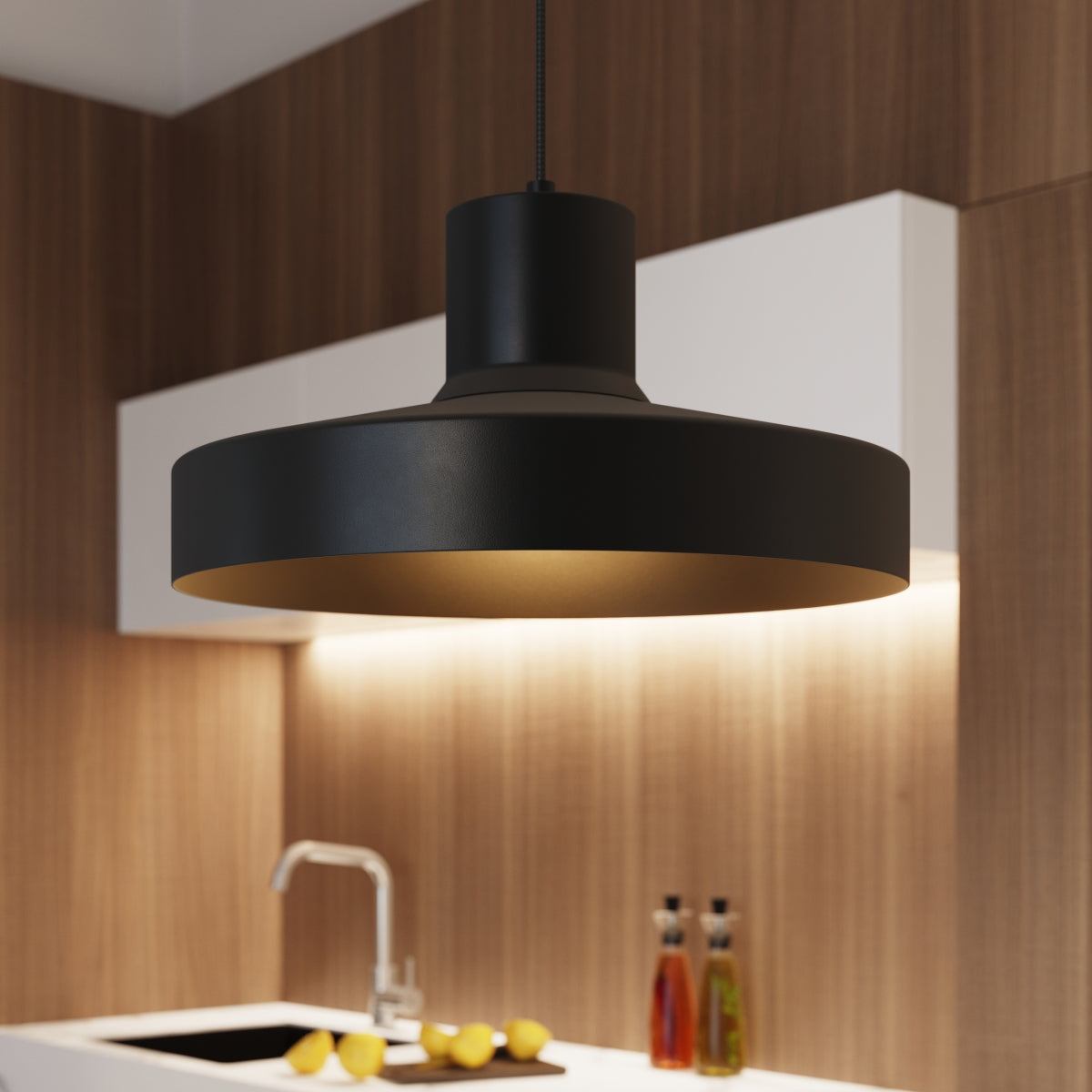 Solara - Schwarze Retro-Pendelleuchte mit rundem Schirm