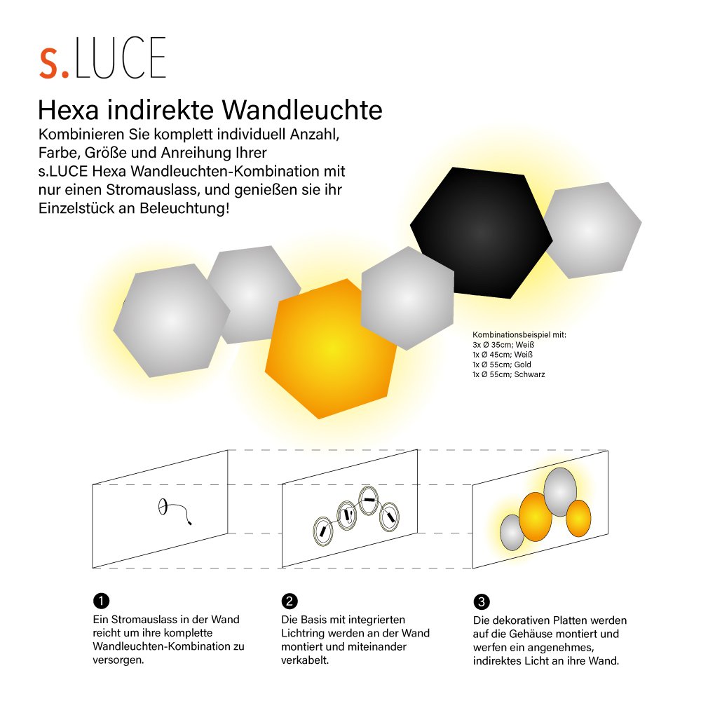 Indirekte - LED-Wandleuchte, sechseckig