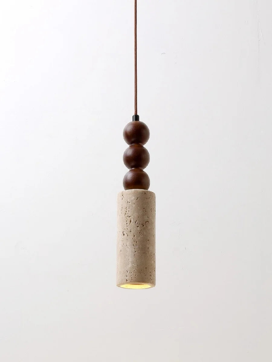 Wabi - Sabi Pendelleuchte aus Travertin und Holz