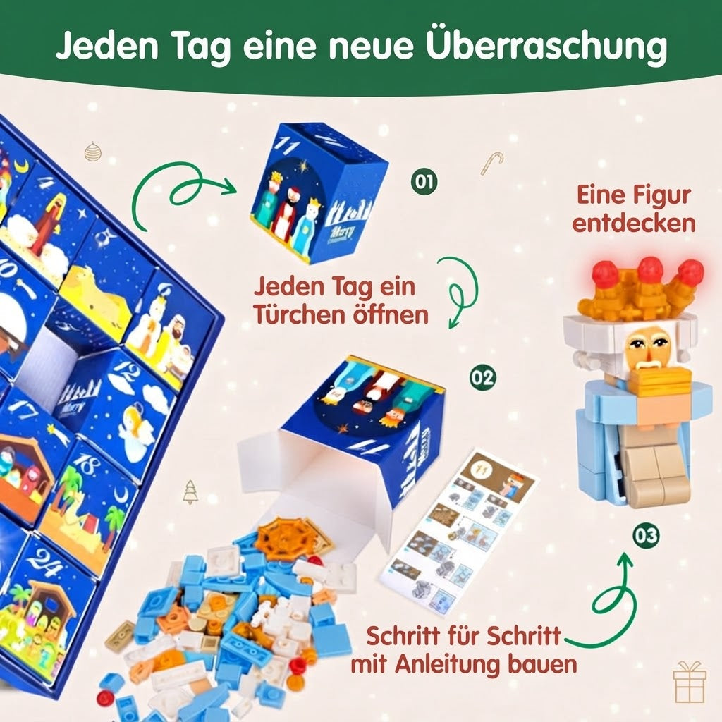 NativityBricks - Adventskalender mit 24 Bausätzen für eine Weihnachtskrippe
