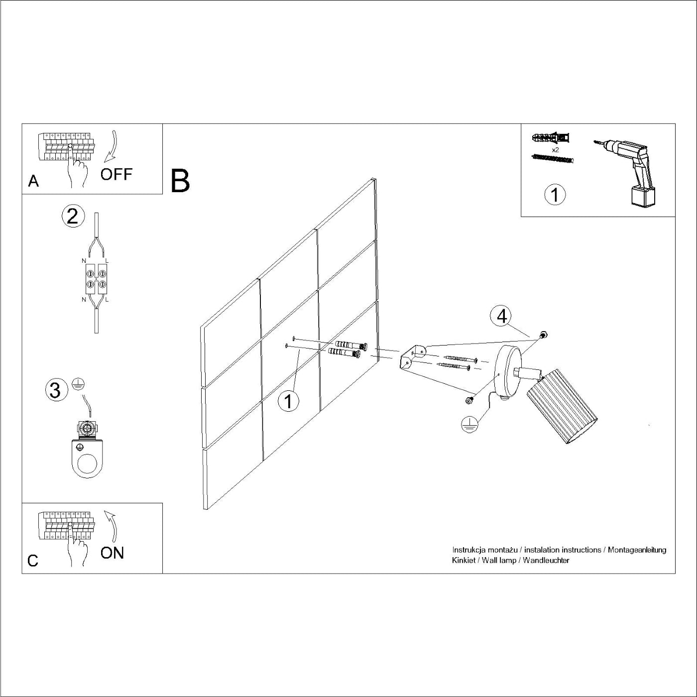 Acento - Wandleuchte in Karbonweiß mit Aluminiumschalter