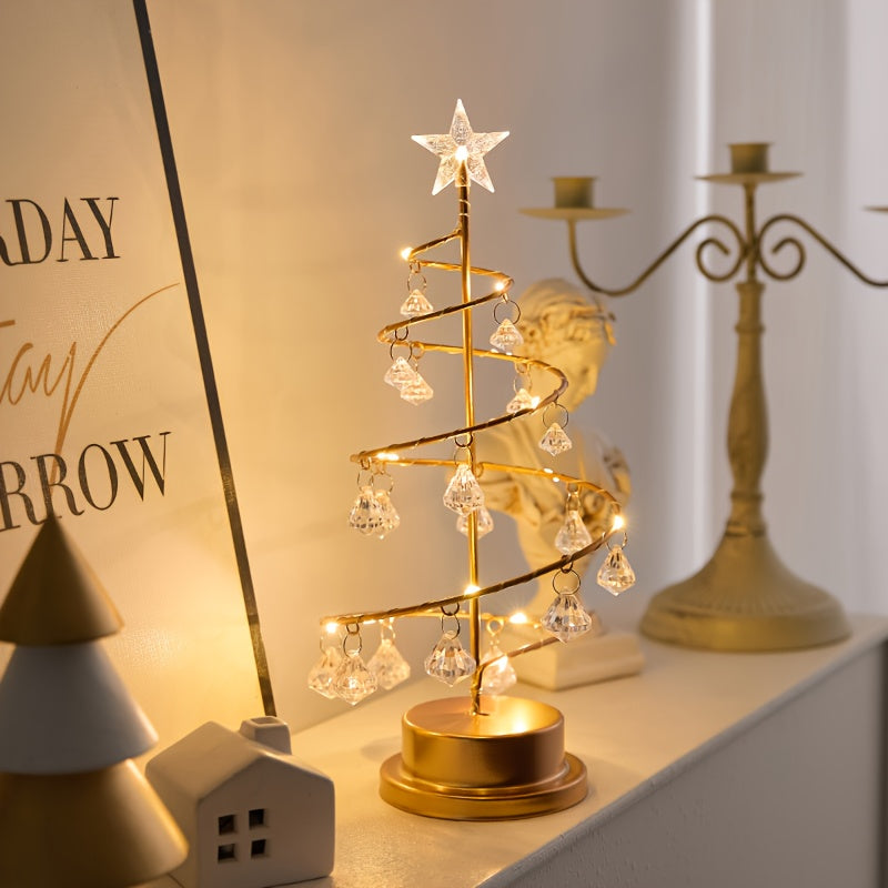 CrystalSpira - Beleuchteter Spiralförmiger Metallbaum mit Kristallornamenten