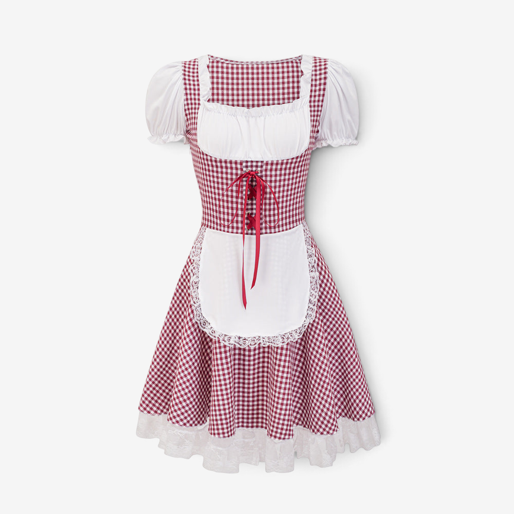 Damen Dirndl mit Karomuster und Rüschendetails