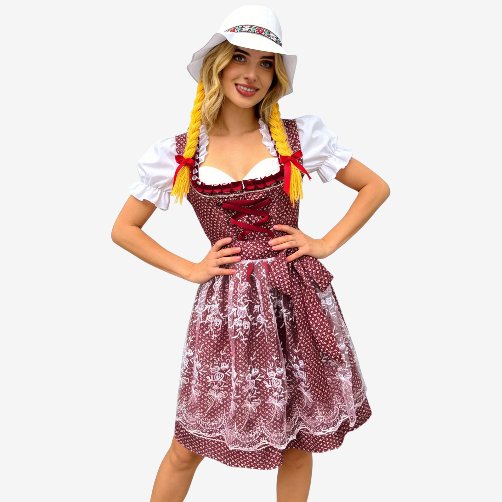 Damen Dirndlkleid mit Herzausschnitt und Spitzen-Schürze