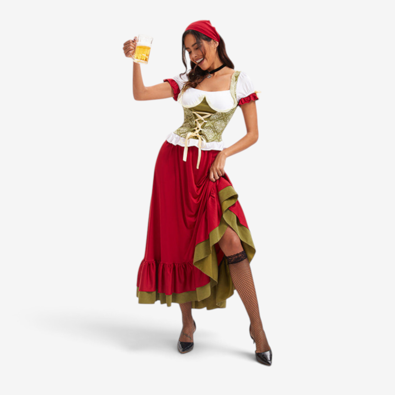 Damen Oktoberfest Kostüm mit Puffärmeln und Schnürmieder